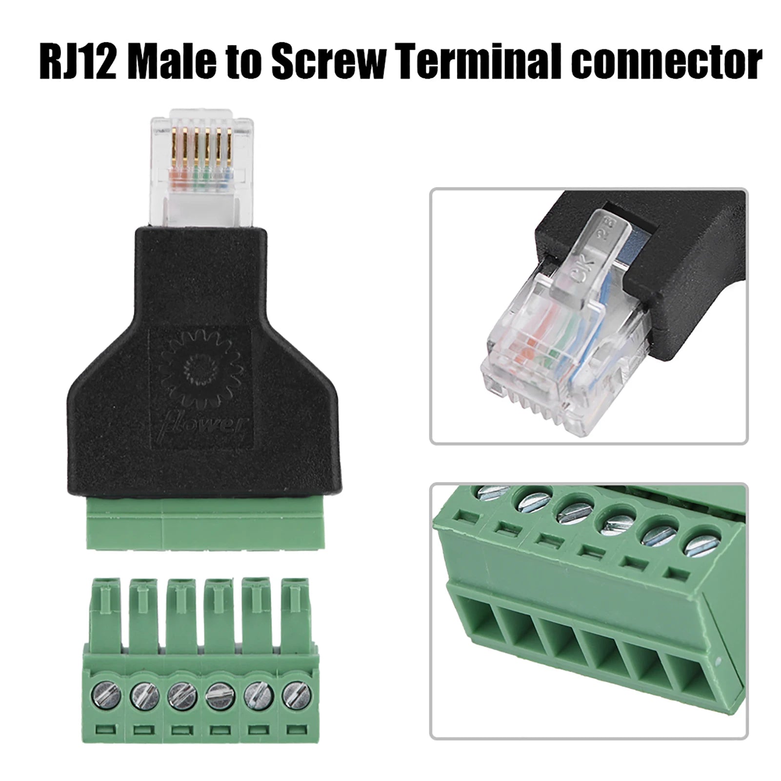 Adapter Connector Plastic Ethernet RJ12 6P6C Male to 6 Pin Screw Terminals Adapter Connector Zpaxo