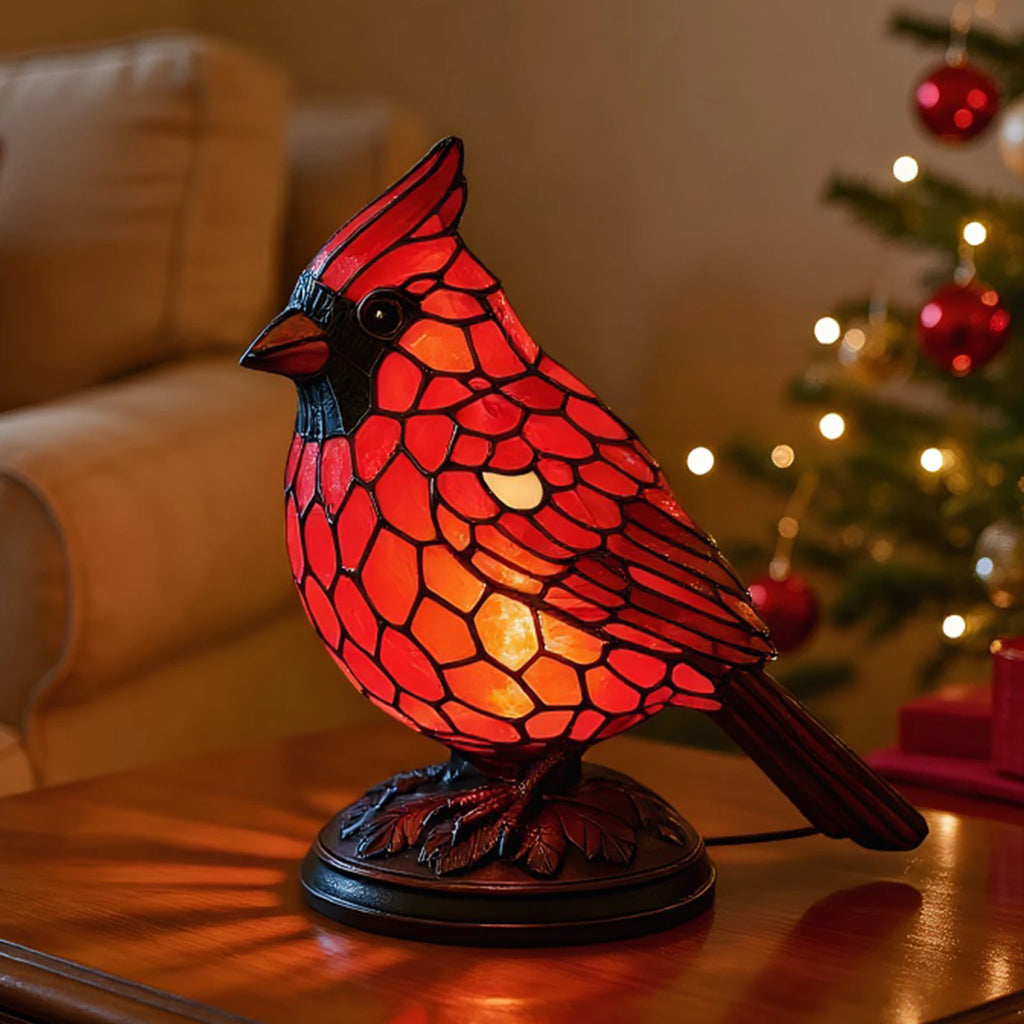 Christmas Art Decor Light Red Bird Table Lamp Night Bedside Bedroom