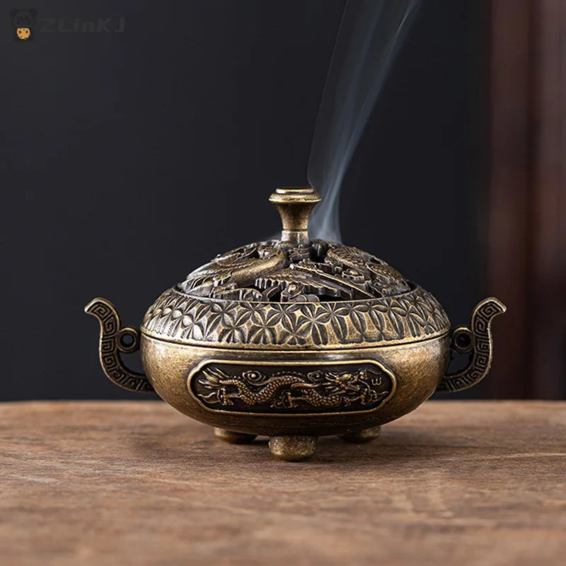 Chinese Antique Incense Burner Hollow Holder Cover Mini Desktop Zpaxo