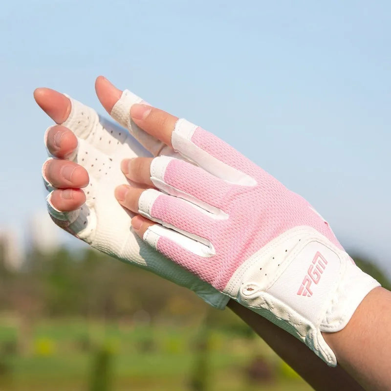 Golf Gloves for Women with Exposed Fingers Summer Breathable Mesh Sun Protection Golf Flexible Finger Covers Golf Accessories Zpaxo
