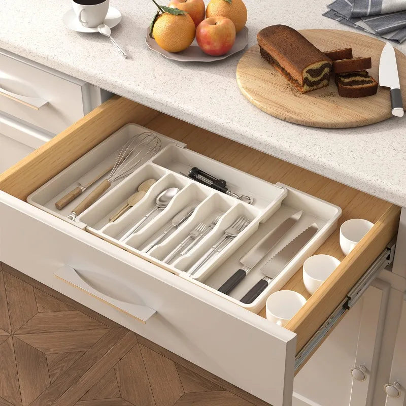 Expandable Drawer Organizers Desktop Cosmetic Organizer Stationery Organizer Adjustable for Kitchen Spoons Forks Knives Drawer Zpaxo