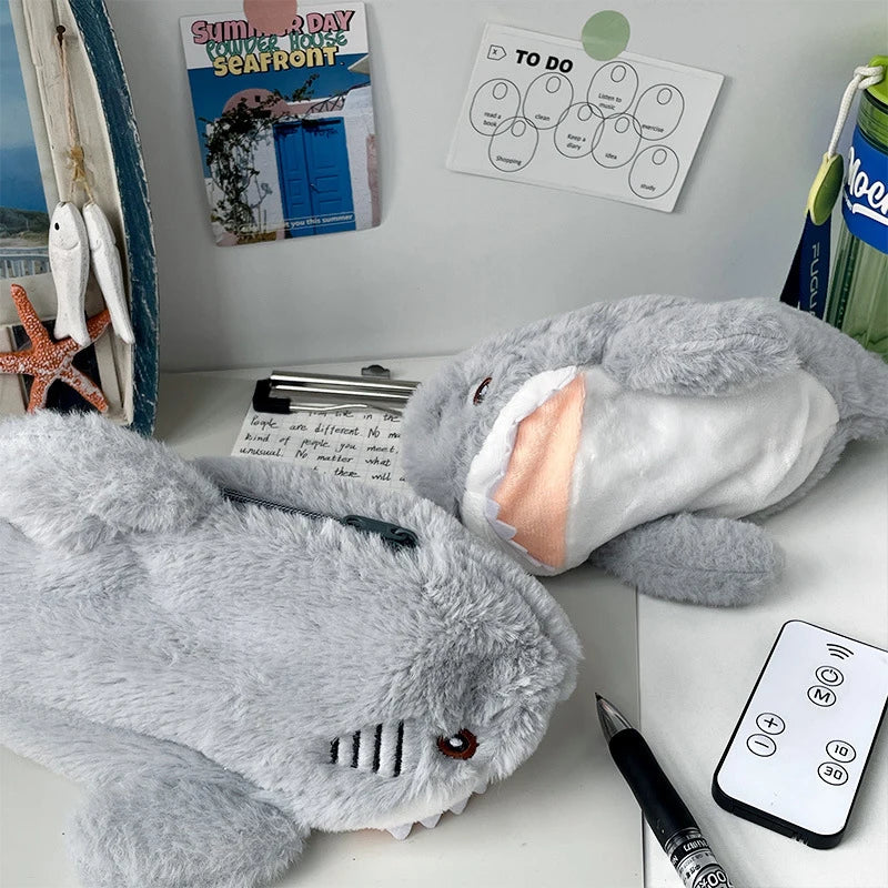 Cute Plush Ocean Shark Pencil Case Cosmetic Bag Portable Large Capacity Pen Pouch Stationery Storage Box School Office Supplies Zpaxo
