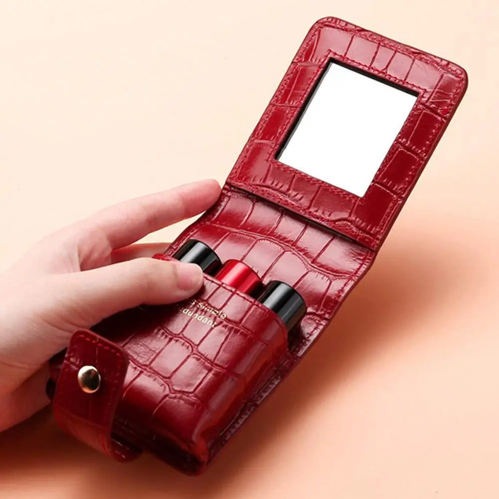 1/3PCS PU Leather Lipstick Bag Women Travel Cosmetic Bag with Mirror Small Storage Bags Portable Makeup Bag Mini Toiletry Organi Zpaxo