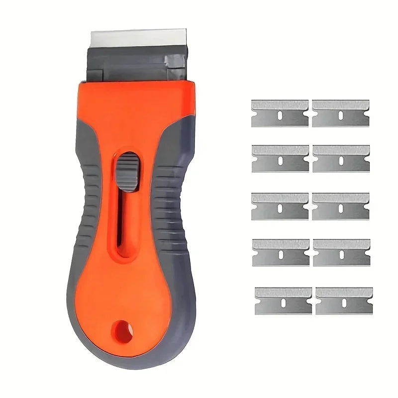 Glue removal 1 Set blade With 10 Blades, Telescopic Adjustment Knife, Cleaning Scraper Tool For Removing Labels,Stickers,Paint Zpaxo 1 Set orange