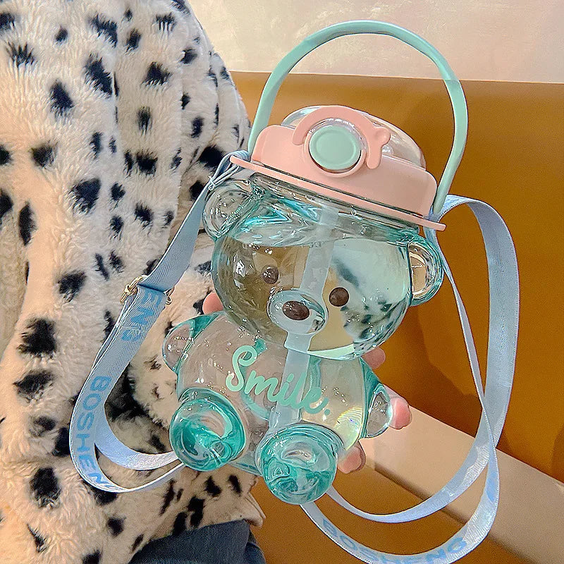 Hot 1000ml Cute Bear Cup Various Modes of Tumbler with Straw Kawaii Water Bottle for Girl Kid Outdoor Drinking Kettle Zpaxo 1000ml Light blue