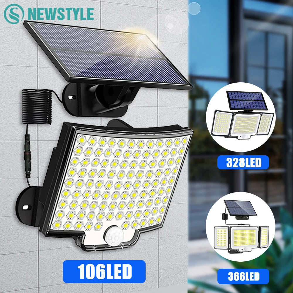 New 366/106LED Solar Lights Outdoor 3 Lighting Mode Motion Sensor Adjustable Head Security Wall Light Waterproof Garden Garage Zpaxo
