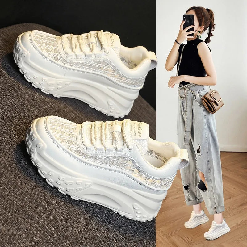 2023 Air Mesh Fashion Leather Comfy Breathable Shoes Chunky Sneaker Zpaxo