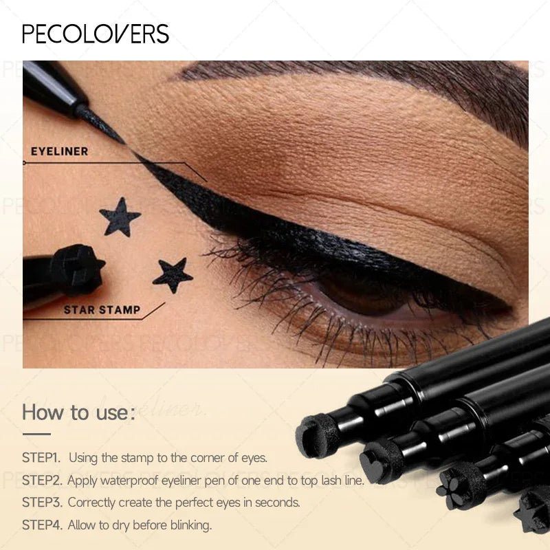 1PC Smooth Double-ended Eyeliner - Includes Star/heart/moon Pattern, Waterproof, Beginner Friendly, Valentine's Day Gift Zpaxo