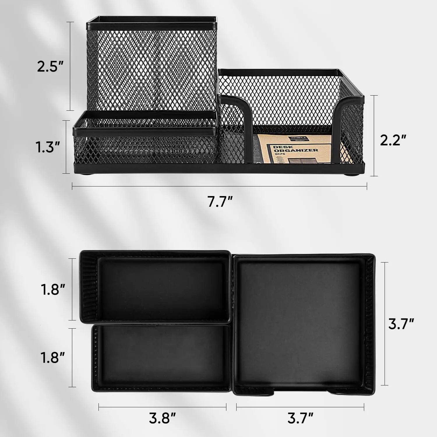 Mesh Desk Organizer Office Supplies Caddy with Pencil Holder and Storage Baskets for Desktop Accessories, 3 Compartments, Black Zpaxo