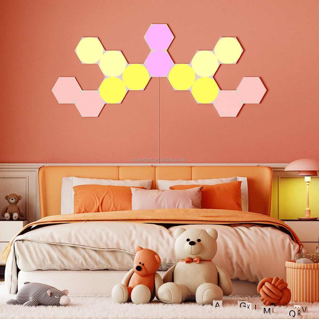 Ultra Thin Hexagon Quantum Lights RGB DIY Bluetooth WiFi Wall Night Light for Gaming Room Bigger Size U-Shaped Color Changing Zpaxo