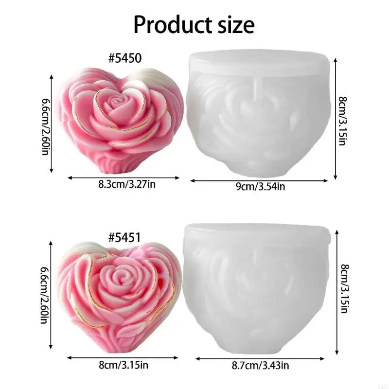Rose Flower Heart Shaped Silicone Mould Epoxy Resin Making Soap