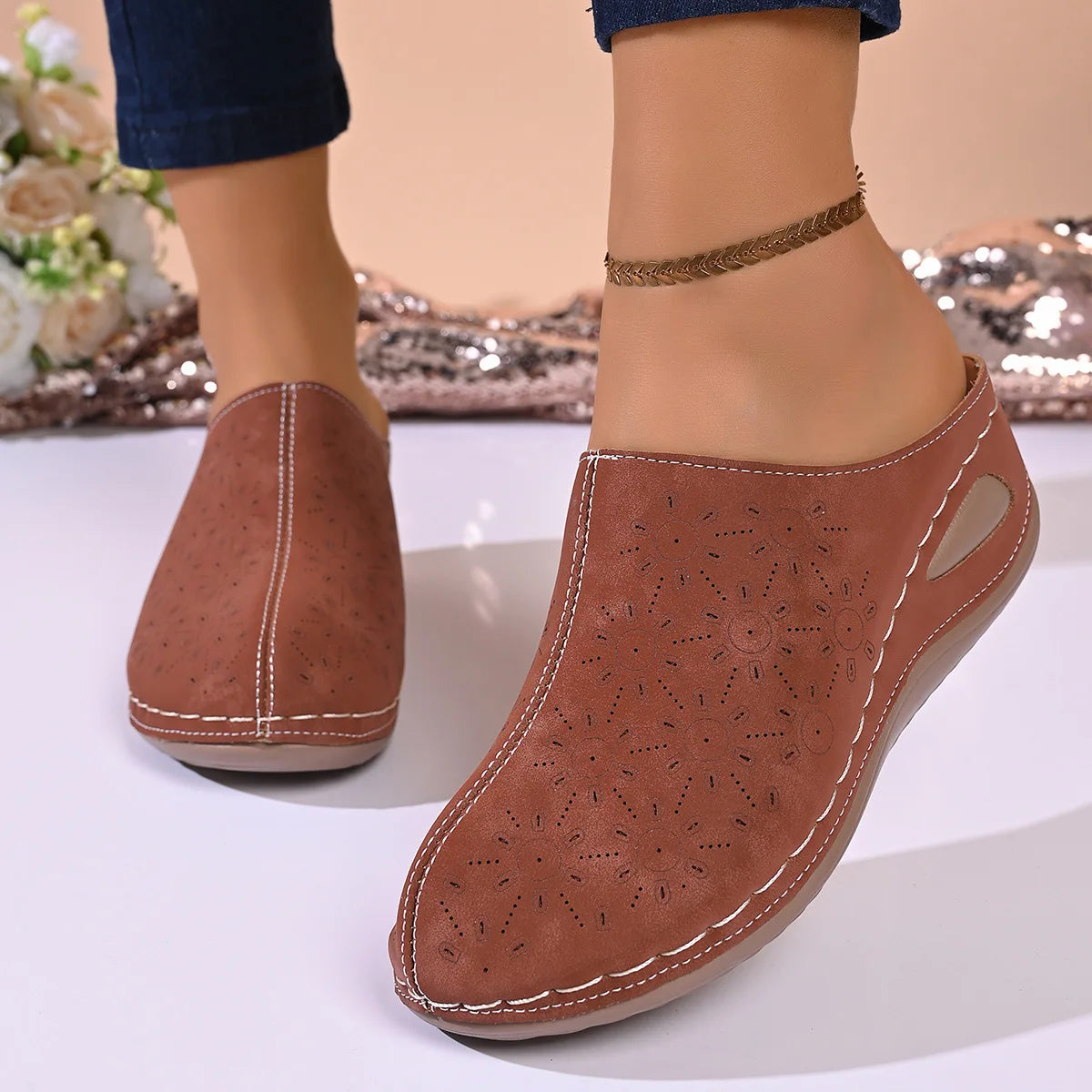 Women's Casual Wedge Mules Comfortable Open Back Slip-on Wedges Shoes Zpaxo 36 image color 4