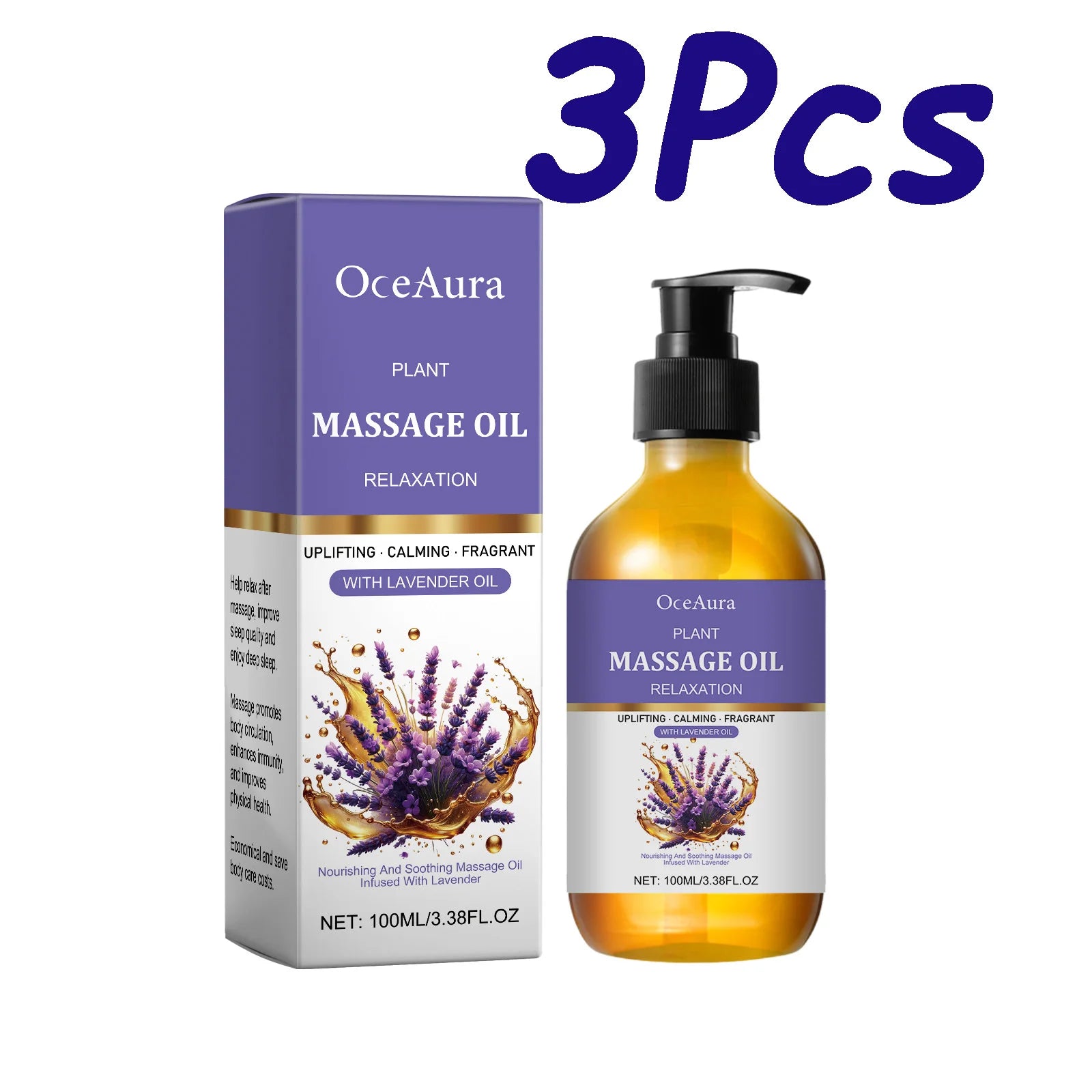 OceAura Lavender Massage Oil – Relaxing, Moisturizing Body Oil Lavender Massage Oil Zpaxo 3 x 100ml Boxed
