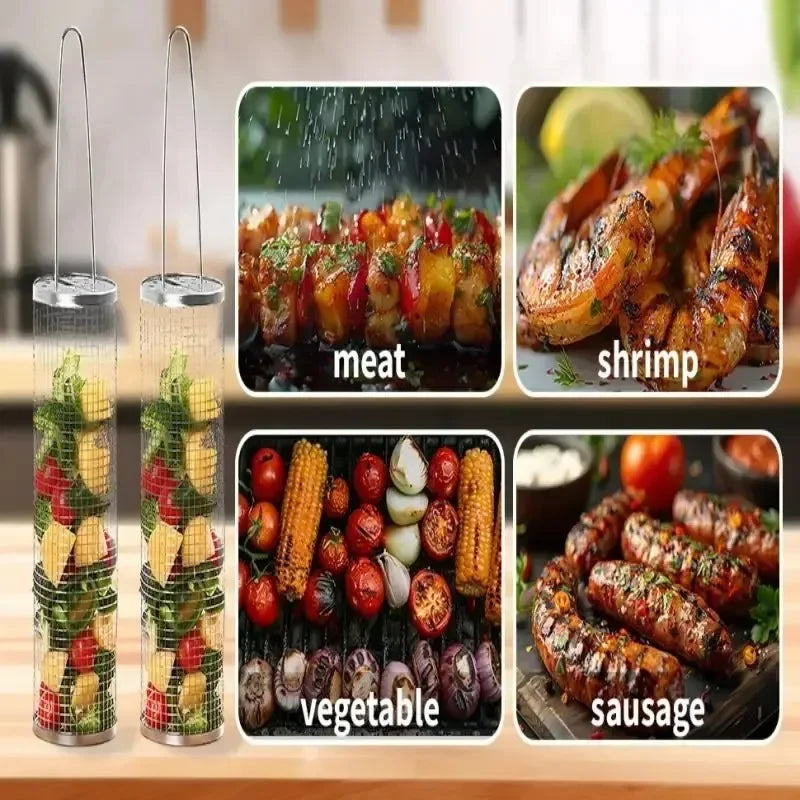 Rolling Barbecue Net Parts for Barbecue Gas Barbecue Accessories Basket Portable BBQ Grill Cage Accessories for Meat Vegetable Zpaxo