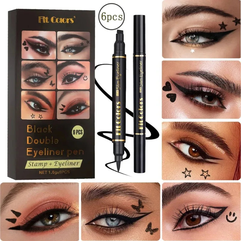 Liquid Eyeliner Stamp Pen Waterproof Fast Dry Double-ended Black