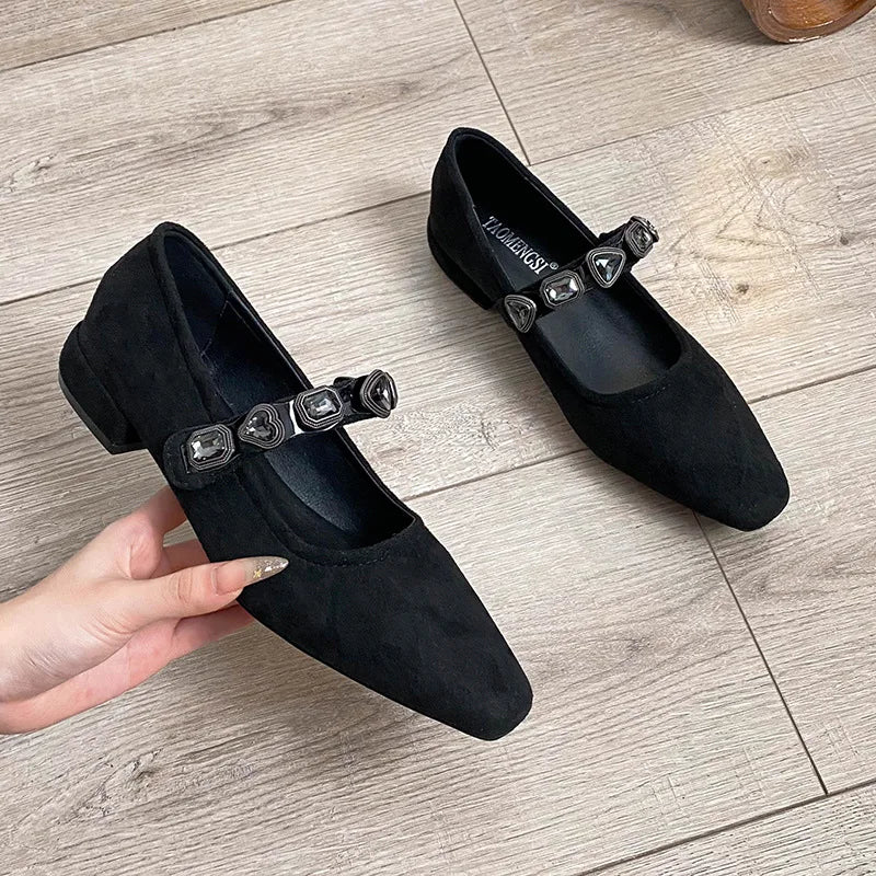 Pumps Shoes Women 2025 Spring Autumn Square Toe Love Leopard Pattern Diamond Belt Shallow Mouth Mary Jane Single Shoes for Women Zpaxo