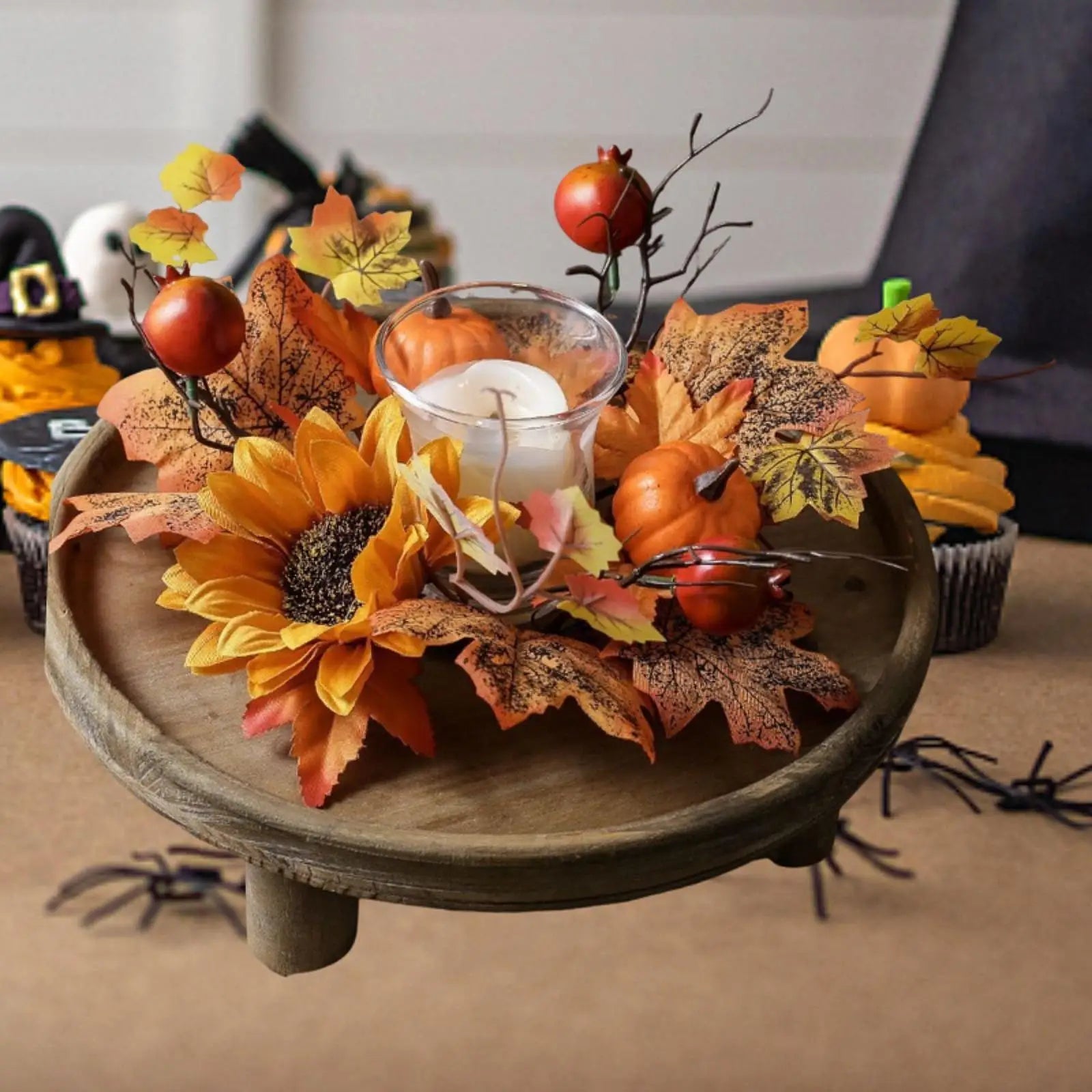 Candle Ring Artificial Wreath Home Decoration Autumn Wreath Harvest Wreath for Tabletop Holiday Thanksgiving Dining Room Home Zpaxo