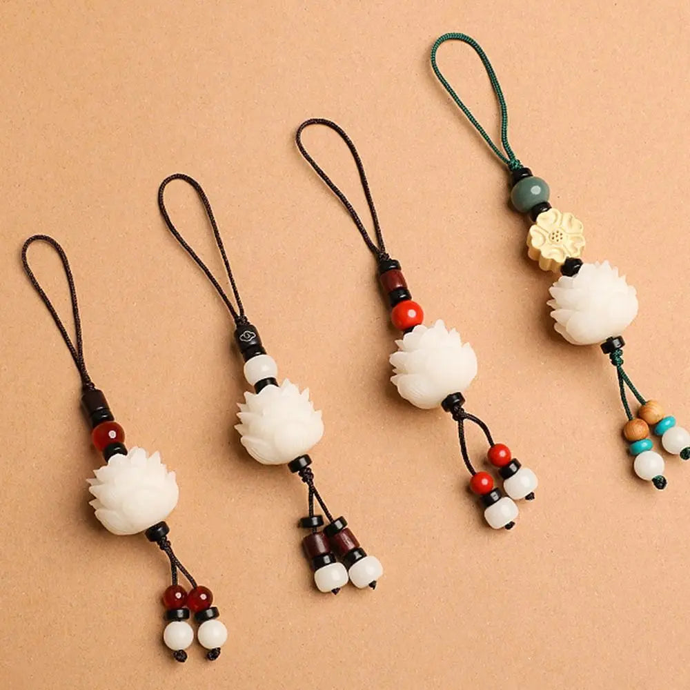 Vintage Friend Gift Unisex Key Chain Chinese Lucky Keychain Mobile Phone Ring Lotus Flower Pendant Bodhi Key Chain Key Ring Zpaxo