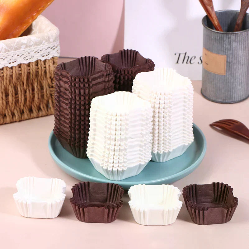 Square Cupcake Liners Muffin Baking Cups Pan Paper Oven Microwave Zpaxo