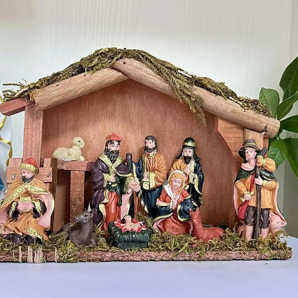 Christmas Nativity Set Religious Holy Family Figurines Centerpiece Christmas Wood Nativity Set for Kitchen Table Indoor Home Zpaxo