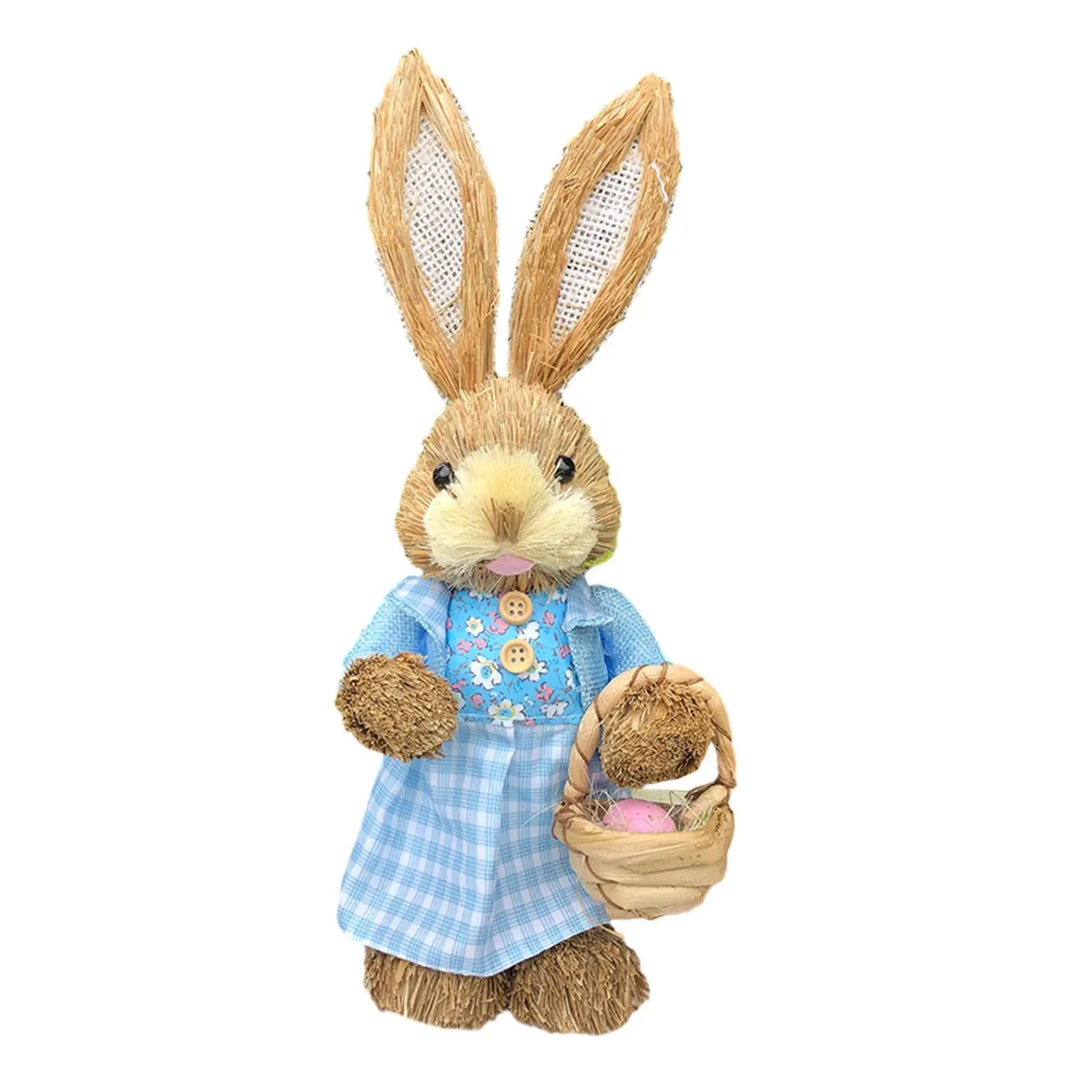 Straw Easter Bunny Statue – 13.78" Standing Rabbit Figurine Easter Bunny Figurine Zpaxo Style C