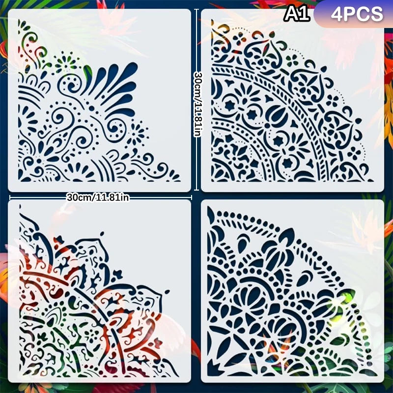 Large Mandala Stencils Reusable PET Painting Templates For Wall, Floor, Furniture, Fabric, Canvas, Wooden Decor Home Decor Zpaxo A1