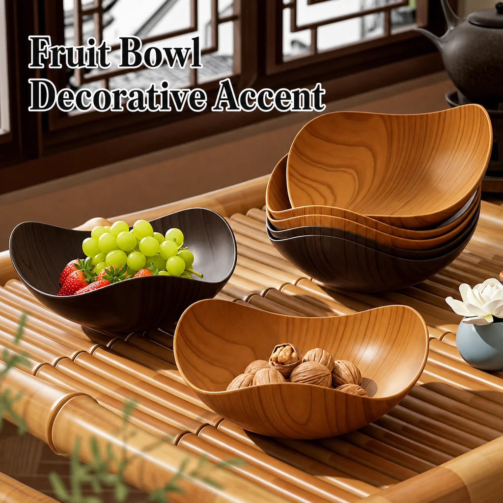 Triangular Wood Grain Fruit Bowl – Retro Snack Serving Platter