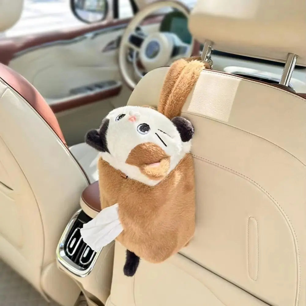 Cartoon Plush Cat Napkin Box Shape Reusable Car Seat Tissue Fluffy Zpaxo