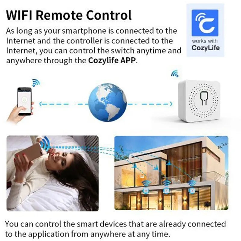 Tuya 16A Mini Wifi Smart Switch DIY 2-Way Remote Control Timer Relay Automation For Smart Life Work With Alexa Google Home Alice Zpaxo