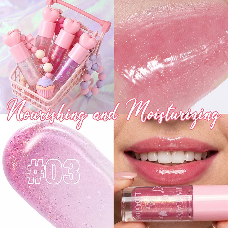 4 Colors Water Light Mirror Lip Gloss Makeup Cute Bow Bracelet Moisturizing Hydrating Lip Oil Pearlescent Fine Shimmer Lip Glaze Zpaxo