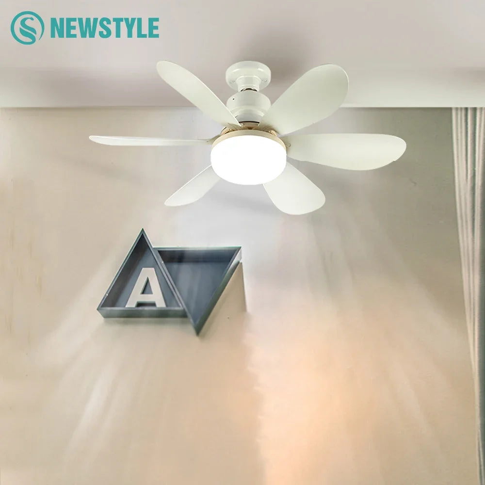 Home E27 Base Ceiling Fan Light with 30W LED Night Lights 3 Adjustable Lighting Modes Remote Control High Wind Power Ceiling Fan Zpaxo