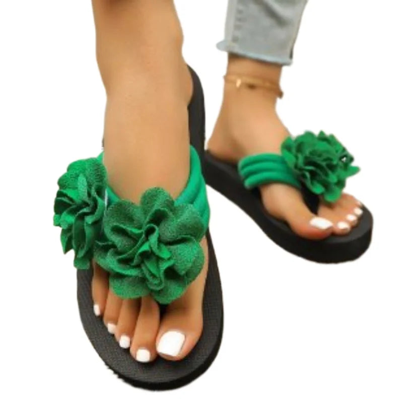 45 Flower Decor Flip Flops Women 2026 Summer Clip Toe Platform