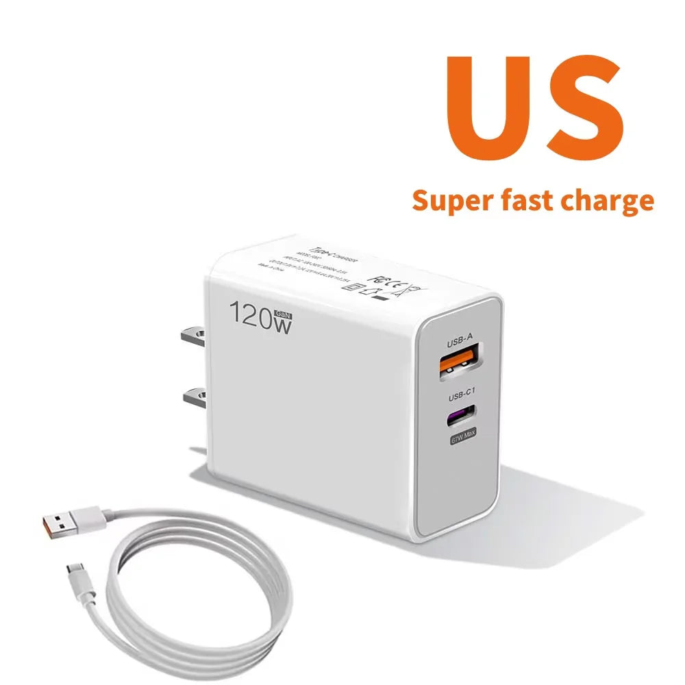 120W Multi Port Charger Turbo Fast EU US UK Hypercharge PD Adapter