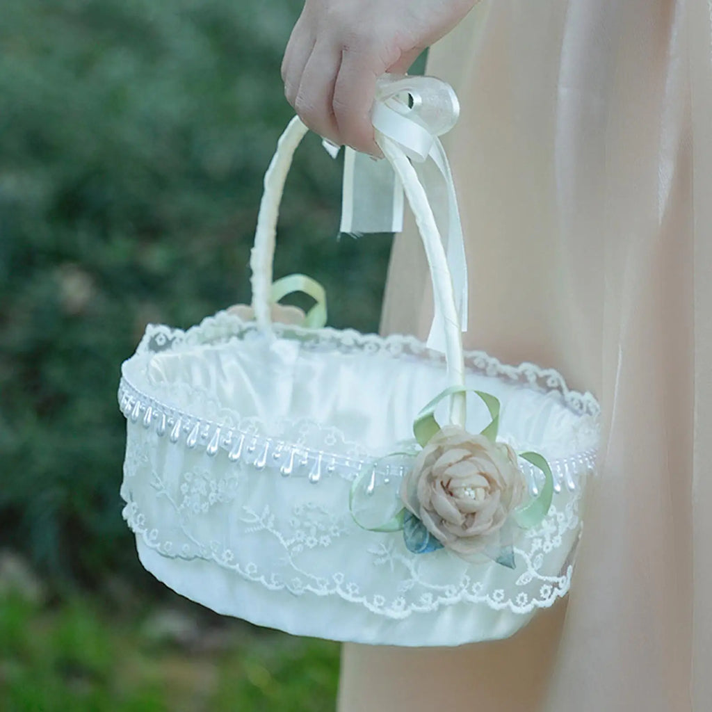 Flower Girl Basket Romantic Foldable Handle Organizer Small Wedding