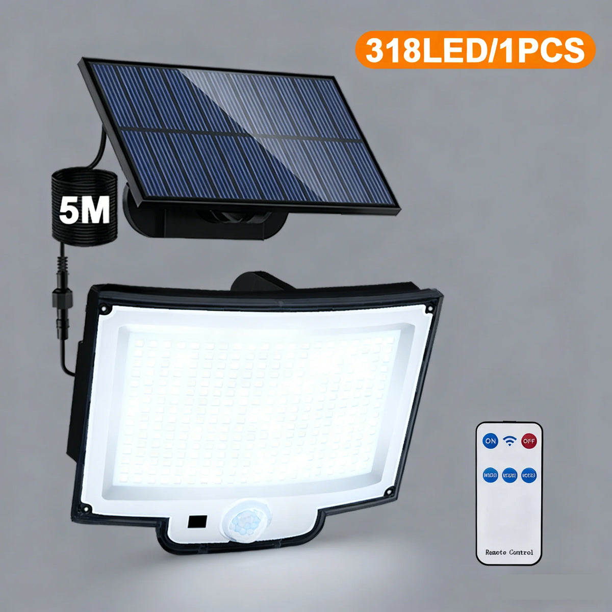 Solar Outdoor Motion Detector Lamp 400LED Solar Powered Wall Light 3 Modes Waterproof Flood Lights Garden Front Door Yard Zpaxo 318LED White 1pc