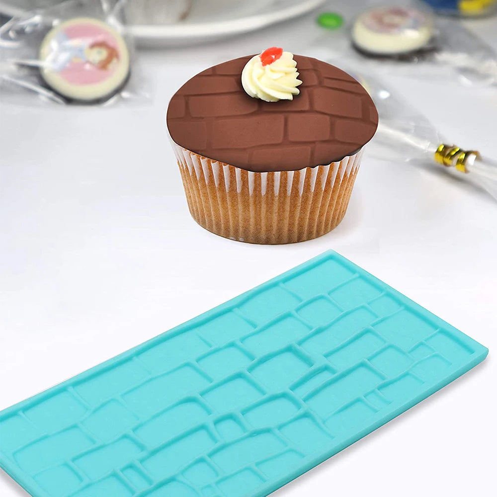 4Pcs Plastic Embossing Fondant Molds Set Icing Chocolate Cake Decorating Mould Brick Wood Cobble Pebble Stone Designs Baking Zpaxo