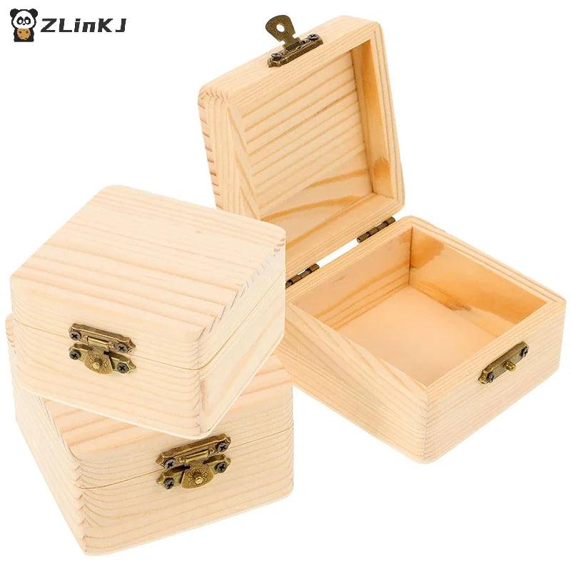 ▶1/2PCS Wooden Square Hinged Storage Box Craft Gift Box Handmade Case Home Sundries Storage Box, 8x8x4.7cm Zpaxo