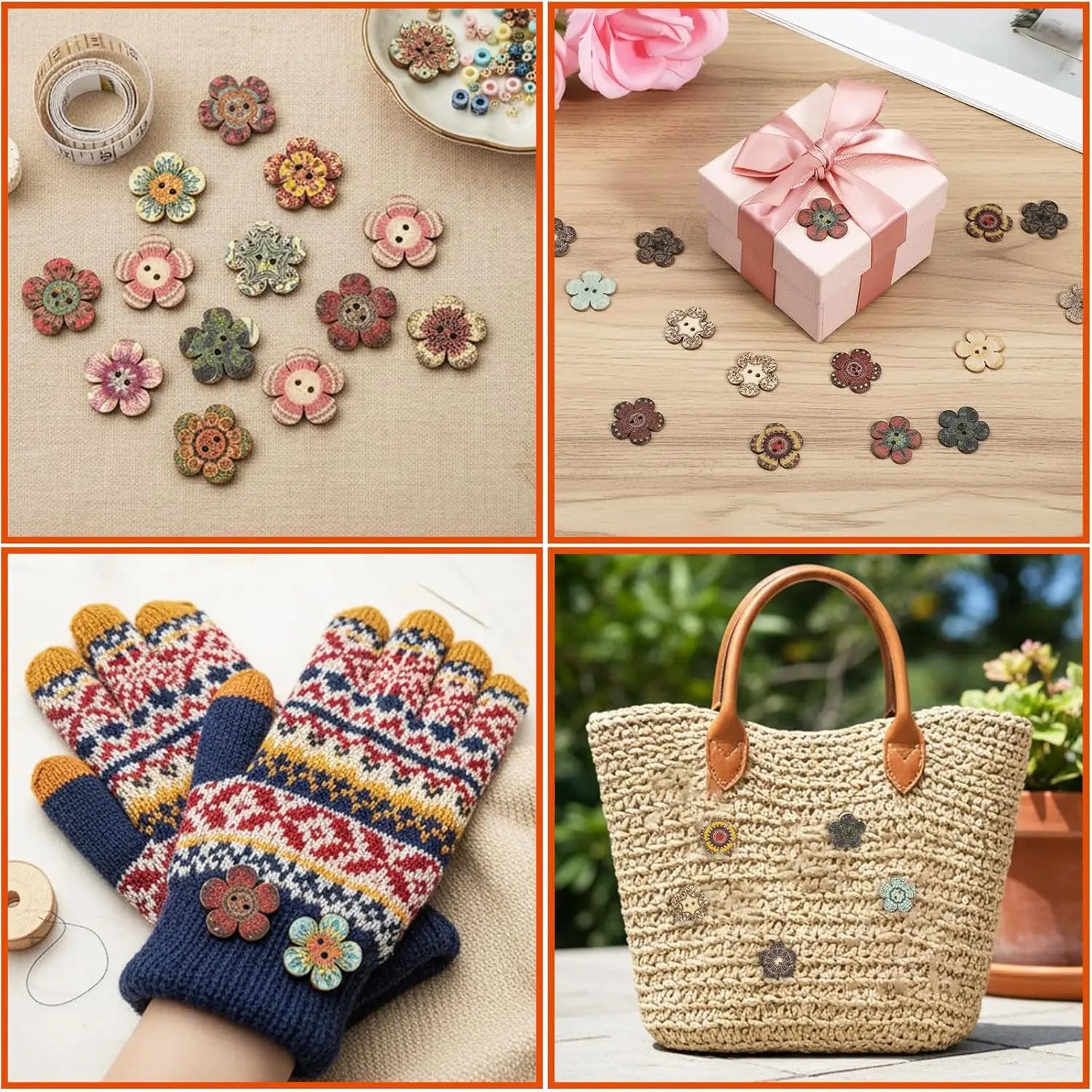 100Pcs Wooden Flower Buttons 20mm | 2-Hole DIY Sewing Crafts Wooden Craft Buttons Zpaxo