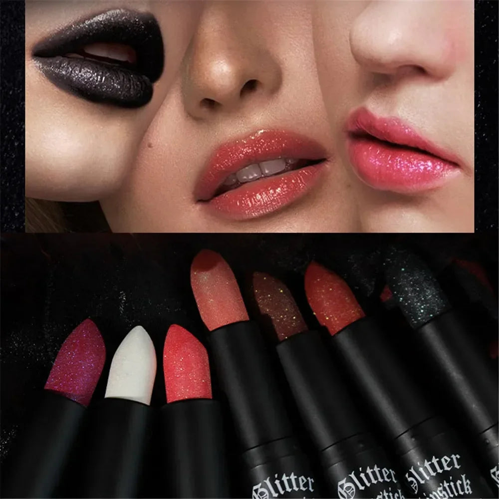 7 Colors Glitter Lipstick Waterproof Long Lasting Diamond Pearlescent Metallic Non-stick Cup Lipstick Women Lips Makeup Cosmetic Zpaxo
