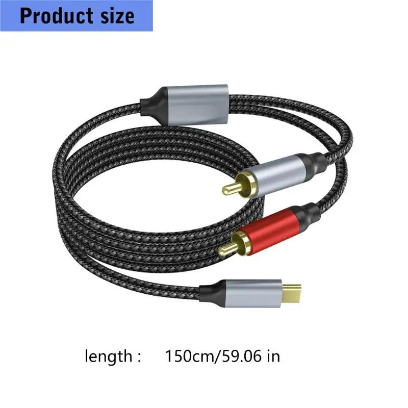652F 1 5m Braided USB C 2RCA Stereos Sound Cord Phones Laptops Zpaxo