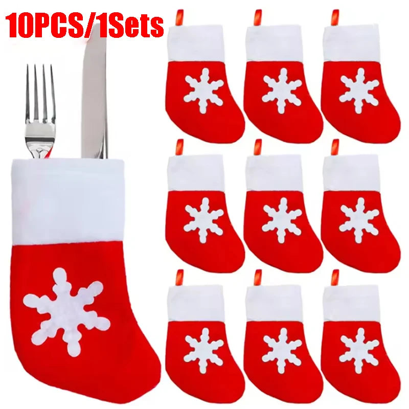 Festive Christmas Utensil Holder Knife Fork Spoon Sock Covers Xmas