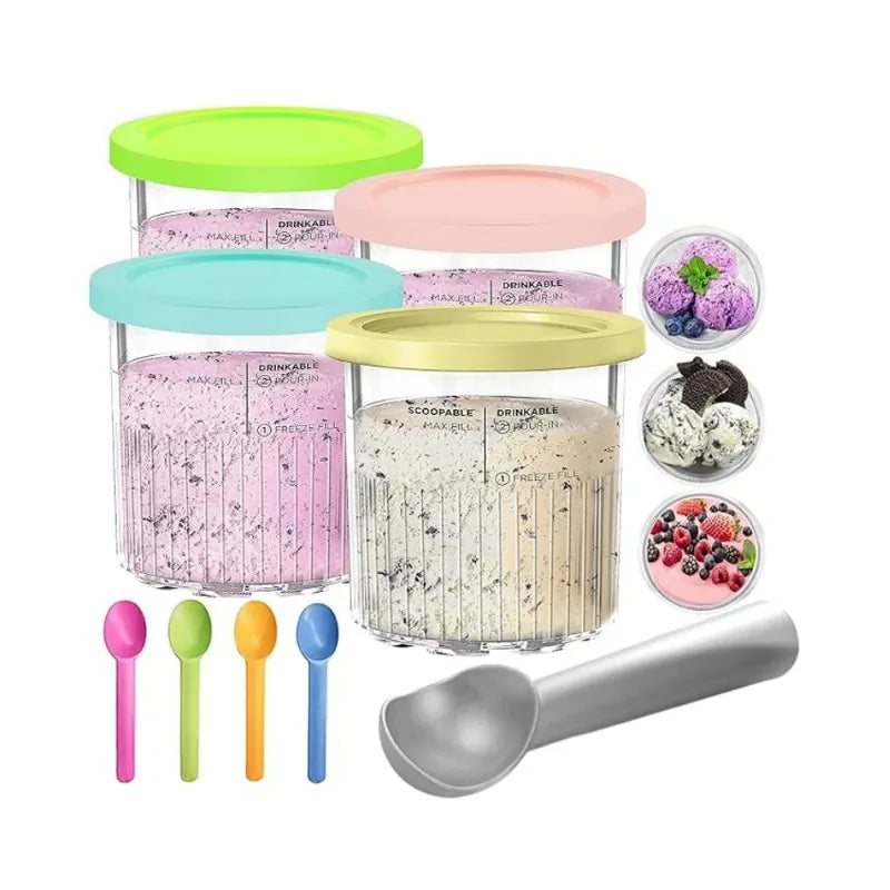 Hot Containers Replacement for Ninja NC500 NC501 Creami Deluxe Pints Lids Creamy Ice Cream Containers Cups Set Family Size Zpaxo