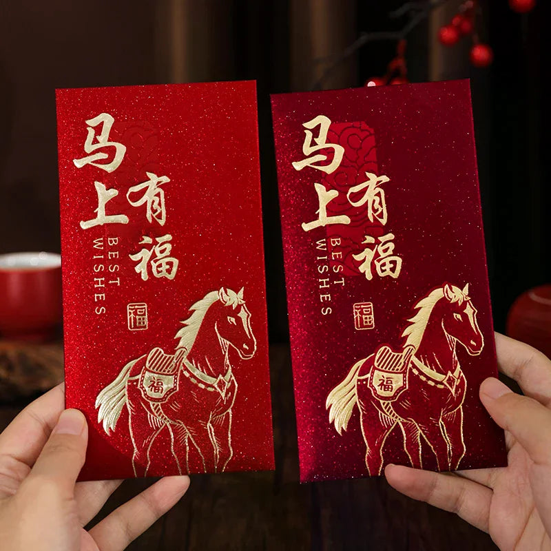 6PCS 2026 Year Of The Horse Red Envelopes Chinese New Year Red Packet Lucky Money Bag Gift Envelopes Red Packet Zpaxo