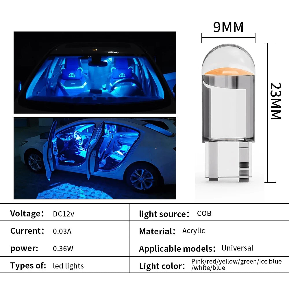 12V DC Auto Lights W5W 194 T10 Car Reading Light Glass Housing License Plate Lamp Car Dome Light LED Car Bulb COB Led Light Zpaxo