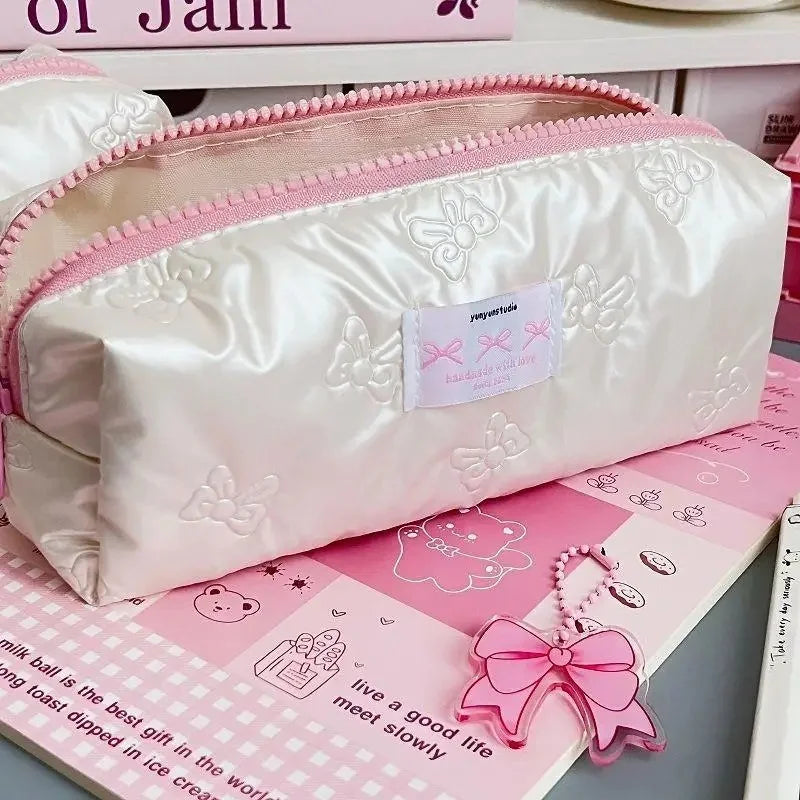 Creative Pink Bow Pencil Case Large Capacity Storage Bags