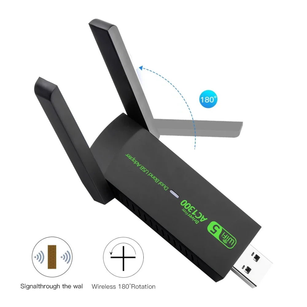 Dual Band 2.4G/5GHz USB Network Card USB 3.0 WiFi Adapter 1300Mbps High-Speed Wireless Receiver For Laptop PC Accessories Zpaxo