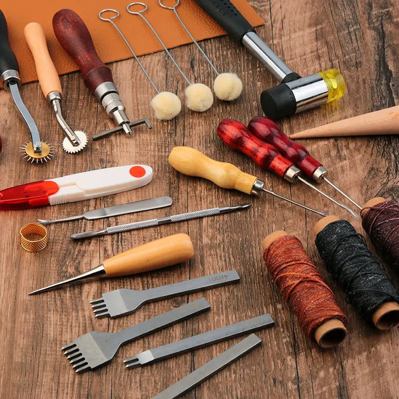 Leather Craft Tool Kit Leather Hand Sewing Repair Kit Stitching Punch Carving Work Groover Set DIY Tool Set Professional Zpaxo