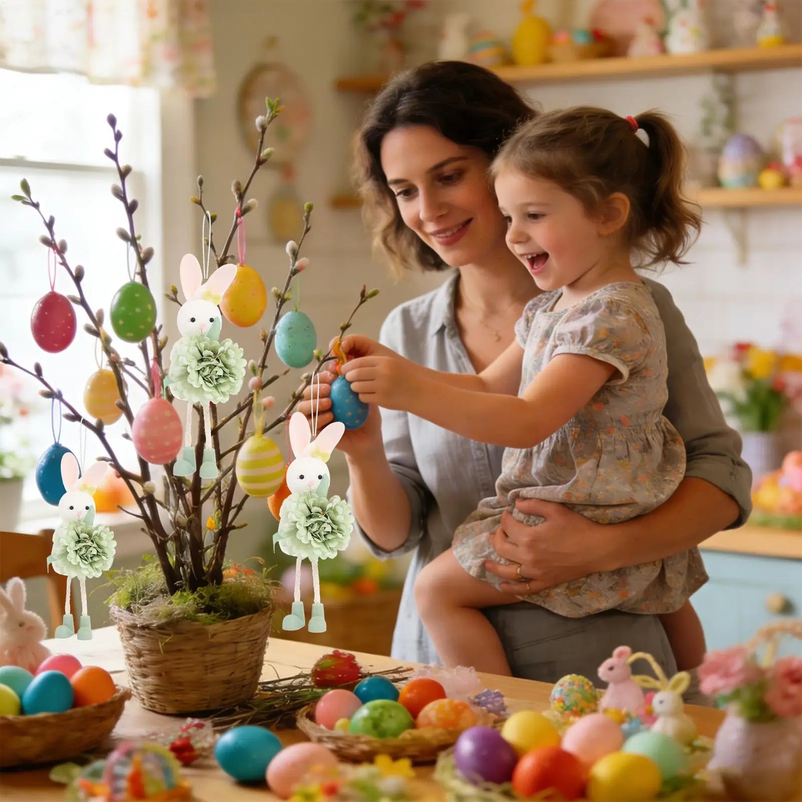 Easter Bunny Decor Cute Rabbit Figurines Spring Tabletop Mantel Tree