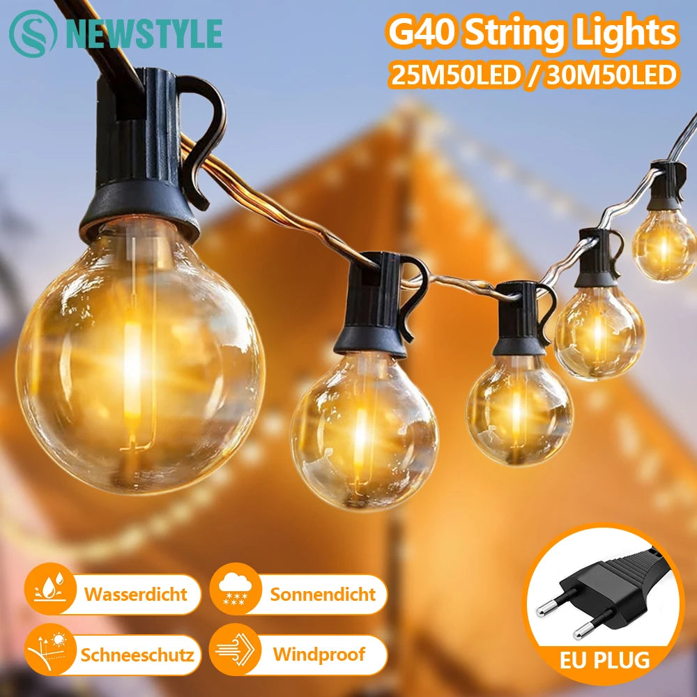 Outdoor String Lights 30M G40 LED Patio EU Plug 50 Edison Bulbs 2 Zpaxo