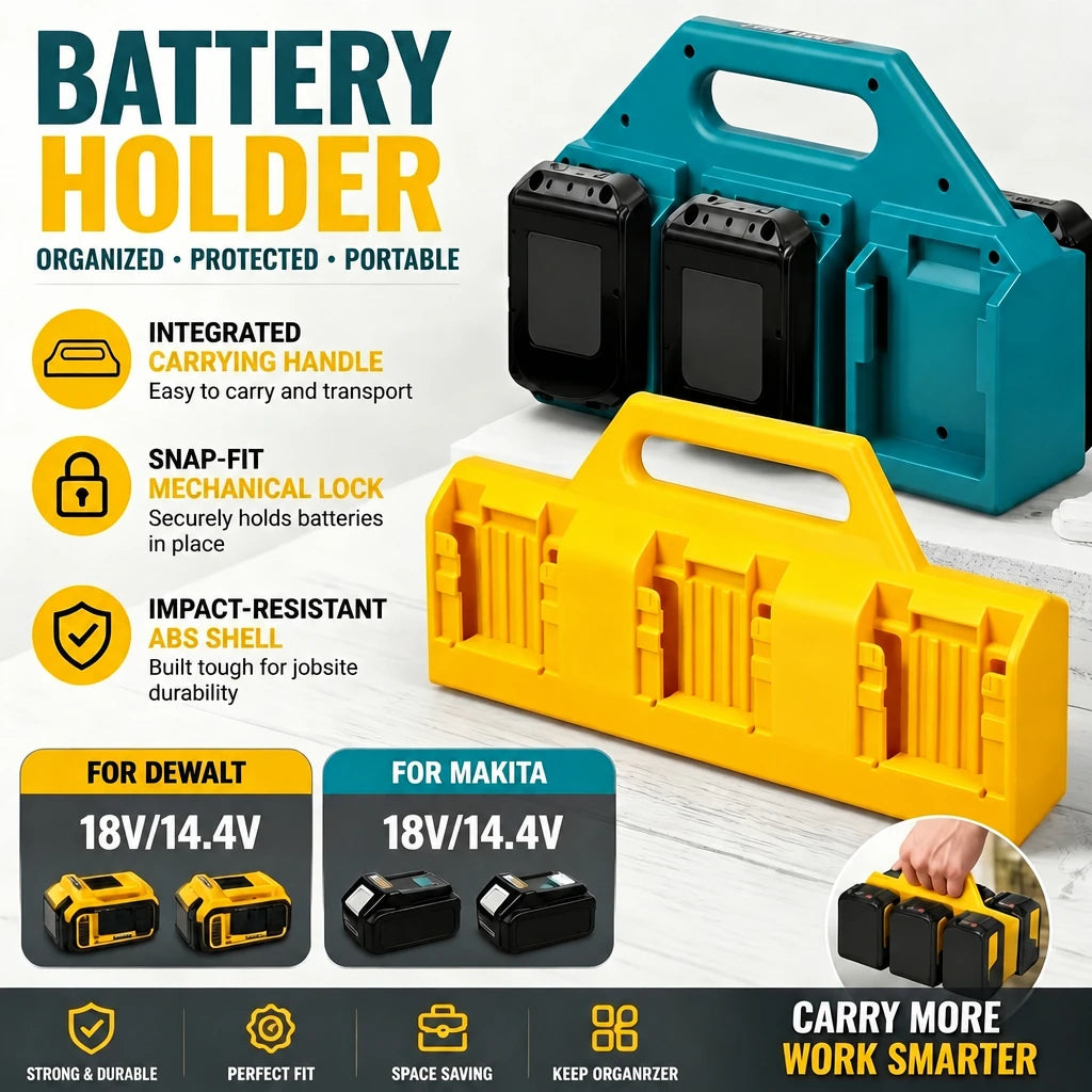 Battery Holder Rack For Dewalt Makita 18V14.4V 6Slot Electric Tool Wall Dock Slots Secure Snap Lock Mechanical Storage Organizer Zpaxo